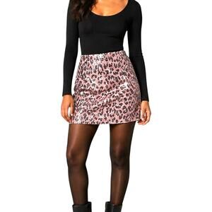 NWT Free People FP One Skinny | Reversible Sequins Mini Skirt Pink Cheetah 4 Y2K